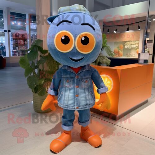 Personnage De Costume De Mascotte Redbrokoly Orange Television Habillé D'une Chemise En Jean Et De Châles