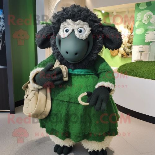 Personnage De Costume De Mascotte Redbrokoly De Mouton Mérinos Vert Forêt Habillé D'une Robe Longue Et D'anneaux