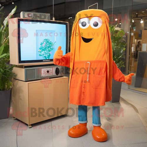 Personnage De Costume De Mascotte Redbrokoly Orange Television Habillé D'une Chemise En Jean Et De Châles