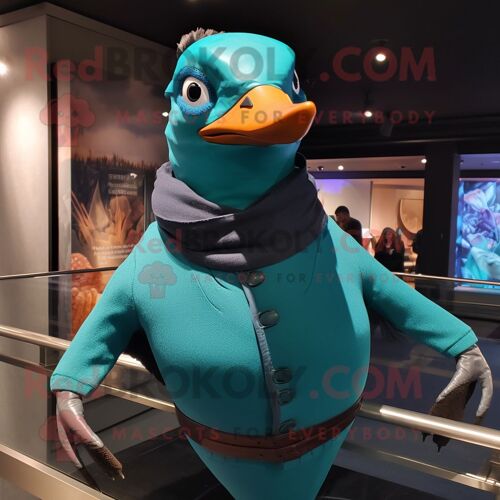 Personnage De Costume De Mascotte Redbrokoly De Pigeon Passager Bleu Sarcelle Habillé D'un Col Roulé Et D'enveloppes