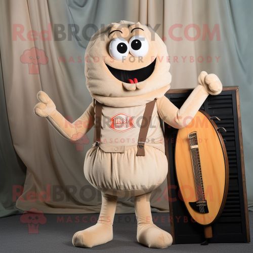 Personnage De Costume De Mascotte Redbrokoly Tan Shrimp Scampi Habillé D'un Body Et De Bretelles