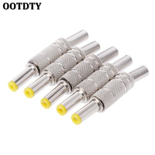 OOTDTY connecteur adaptateur de prise | 5 pièces en métal, 5.5x2.1mm DC connecteur mâle avec tête jaune