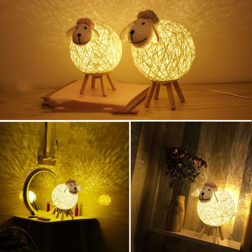 Lampe De Table En Rotin Mouton, Créative, Mignon, Chambre À Coucher, Ornement, Éclairage Pour Enfants, Cadeau Pour Bébé
