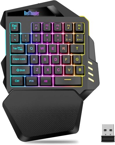 G60 Clavier de jeu à une main, clavier sans fil rétro-éclairé RVB rechargeable 2000 mAh 2,4 G, clavier ergonomique avec touches à sensation mécanique pour PC, PS4, Xbox One, joueurs