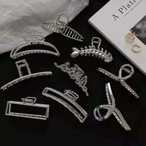 Pinces À Cheveux En Métal Pour Femmes, 1 Pièce, Couleur Argent, Barrettes Tendance, Épingles À Cheveux, Accessoires À La Mode, Couvre-Chef 