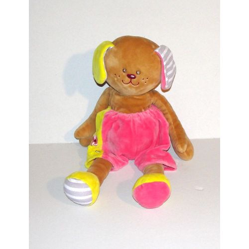Doudou Chien En Short Rose Jaune Ajena Peluche Chien Marron 37 Cm