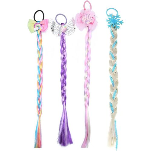 Kalanka-4 Pièces Épingle À Cheveux Boucles Postiche Cheveux, Perruque Enfant Fille Tressé Cheveux, Princesse Étoile Arc Accessoire Cheveux, Dressup Party, Elastiques À Cheveux Colorés Postiche Tresse 