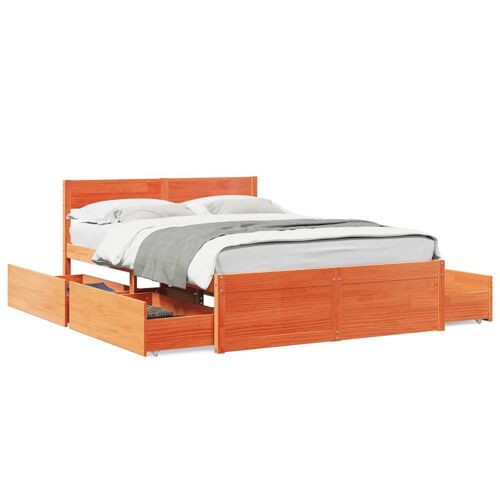 vidaXL Cadre de lit avec tiroirs cire marron 140x190cm bois pin massif