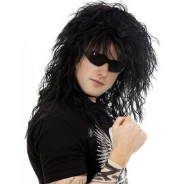 Kalanka-Perruque Vokuhila Pour Homme - Style Punk Rock - Pour Homme - 30 Cm De Long - Noir - Style Punk Rock - Cosplay Halloween - Costume De Fête
