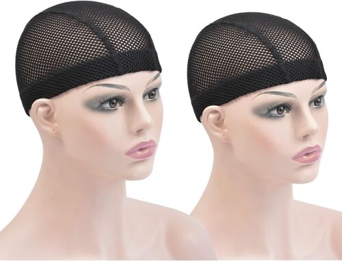 Kalanka-Lot De 2 Bonnets De Perruque En Maille Filet Élasthanne Noir Élastique Au Crochet Pour La Fabrication De Perruques (Noir M) 