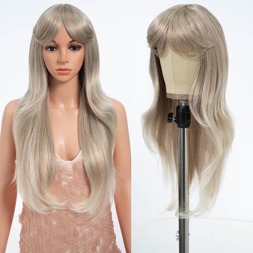 KALANKA-Perruque de cheveux synthétiques pour femme - Mode blond/rouge/violet/rose/ombré - Avec franges de porte - Style vague/bouclé/droite (66,5 pouces, T Line (62))