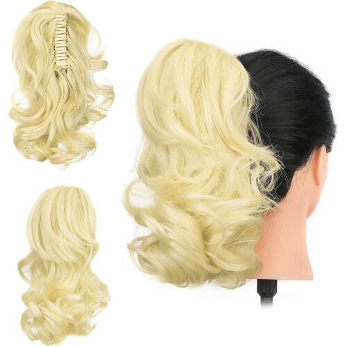 Kalanka-Postiche Queue De Cheval Postiche Extension De Cheveux Synthetique Claw On Ponytail Hair Extensions Plus Doux Lisse Aspect Réel Bouclée Ondulé 12" - Bleach Blonde 
