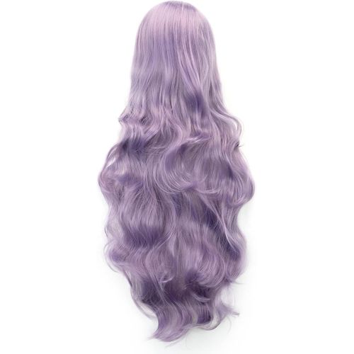 Tianyi-80cm Longue Perruque De Cosplay De Cheveux Naturels Bouclés Avec Une Frange Colorée Halloween Costume Party Perruques Pour Les Femmes (Violet)