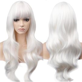 Kalanka-28"" 70 Cm Blanc Cosplay Bouclé Perruque Avec Frange Latérale Femme, Longue Ondulée Synthétique Cheveux Cosplay Wig Anime Parti Halloween Perruques