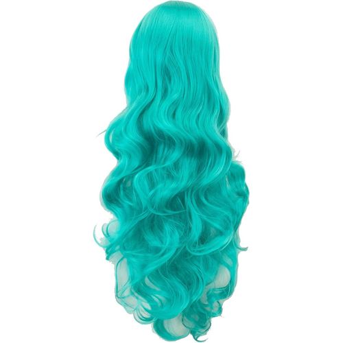 Tianyi-80cm Longue Perruque De Cosplay De Cheveux Naturels Bouclés Avec Une Frange Colorée Halloween Costume Party Perruques Pour Les Femmes (Lac Bleu)