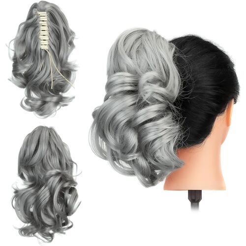 Kalanka-Postiche Queue De Cheval Postiche Extension De Cheveux Synthetique Claw On Ponytail Hair Extensions Plus Doux Lisse Aspect Réel Bouclée Ondulé 12" - Gris Foncé 