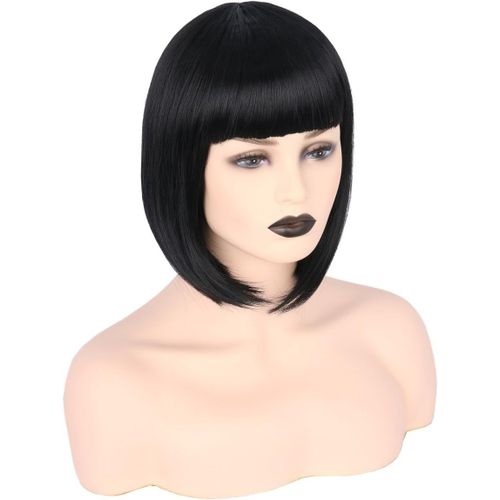 Tianyi-Bob Perruque Pour Femmes Courte Noire Perruque Synthétique Pour Cosplay, Fête, Halloween (Noire)