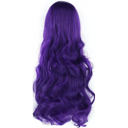 Tianyi-80cm Longue Perruque De Cosplay De Cheveux Naturels Bouclés Avec Une Frange Colorée Halloween Costume Party Perruques Pour Les Femmes (Violet Foncé)
