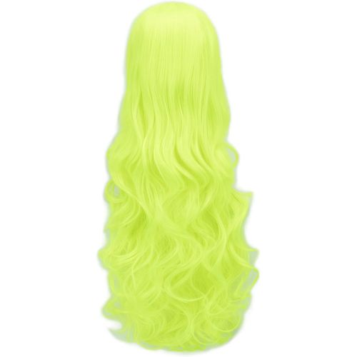 Tianyi-80cm Longue Perruque De Cosplay De Cheveux Naturels Bouclés Avec Une Frange Colorée Halloween Costume Party Perruques Pour Les Femmes (Fluorescent Vert)