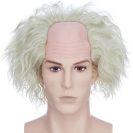 Kalanka-Perruque Synthétique Courte Chauve Pour Homme - Pour Cosplay, Scientifique Fou Einstein - Vert Clair - Perruque Bouclée - Pour Halloween - Costume Unisexe