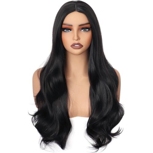 Kalanka-Colorfulpanda - Perruque Longue Et Ondulée Pour Femme - Cheveux Synthétiques Naturels - Pour Femme Et Fille - Pour Carnaval, Fête, Halloween, Cosplay - 65 Cm - Noir 