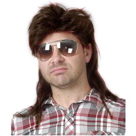 Kalanka-Hommes Mullet Perruque 70 's 80 Vintage Cosplay Costume Perruque Rock Disco Fantaisie Perruque Brun