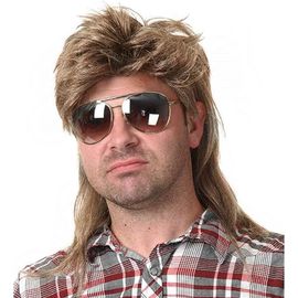 Kalanka-Hommes Mullet Perruque 70 's 80 Vintage Cosplay Costume Perruque Rock Disco Fantaisie Perruque Brun Clair