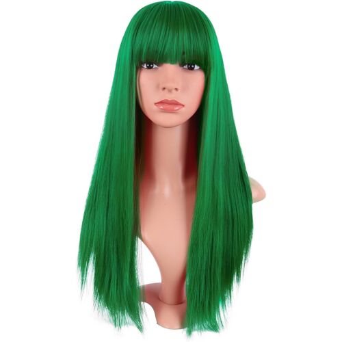 Kalanka-24 Pouces/60 Cm Longue Droit Avec Frange Synthétique Cheveux Heat Résistant Pour Fête Cosplay Perruque (Herbe Vert)