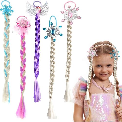 Kalanka-5 Pièces Tresse Cheveux Rajout Cheveux Tresses Princesse Perruque Fille Extensions De Cheveux Elastiques À Cheveux Colorés Postiche Tresse Pour Enfants Femmes Cosplay Princesse Accessoires 