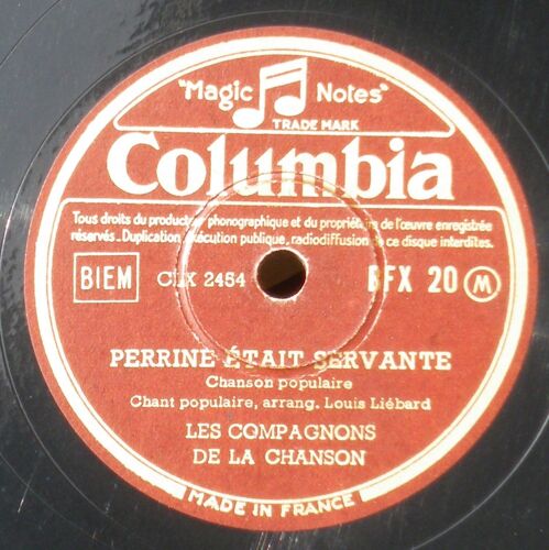 Edith Piaf Compagnons De La Chanson Perrine Les 3 Cloches 78 Trs 12'' Rpm 78 Nm