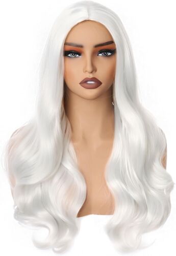 Kalanka-Colorfulpanda - Perruque Longue Ondulée Pour Femme - Cheveux Synthétiques Naturels Et Bouclés - Costume Charmant Pour Femme Et Fille - Carnaval, Fête, Halloween, Cosplay - 65 Cm - Blanc 