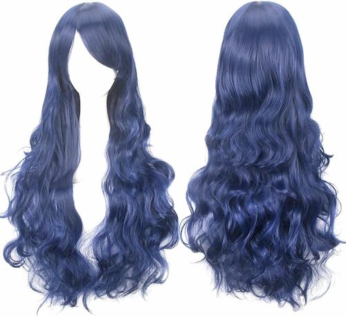 Kalanka-32"" 80 Cm Bleu Foncé Cosplay Bouclé Perruque Femme, Longue Ondulée Synthétique Cheveux Cosplay Wig Anime Parti Halloween Perruques