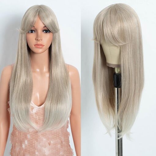 Perruque Femme Blanche Lisse Louise 60 - Synthétique, Raie Libre, Bonnet Moyen - Neuf Avec étiquettes