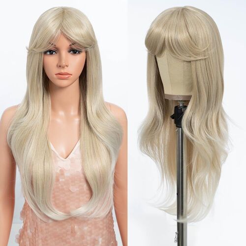 KALANKA-Perruque de cheveux synthétiques pour femme - Mode blond/rouge/violet/rose/ombré avec franges de porte - Perruque ondulée/droite (66,5 cm, T24Y/56E)