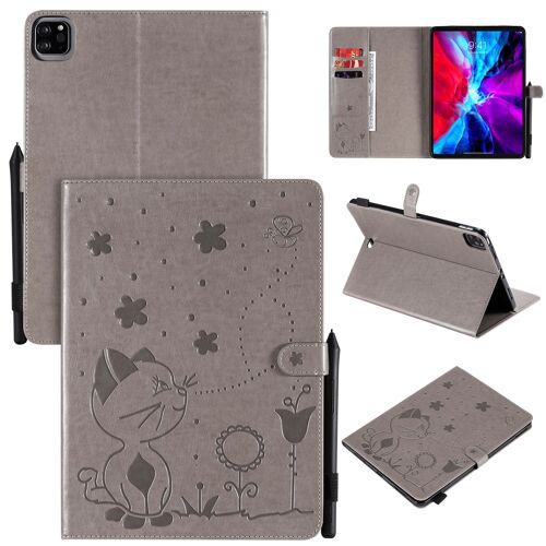 Étui Pour Ipad Air4 2020 Pu Cuir Poche Cas Flip Coque Protection Housse Stand Case Papillon Chat Et Abeille,Gris