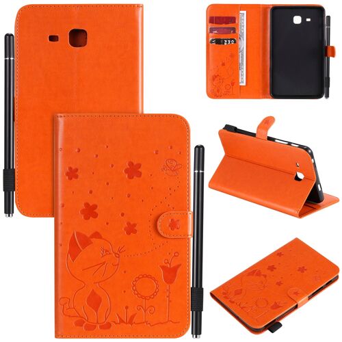 Étui Pour Samsung Galaxy Tab A 7.0 T280 Pu Cuir Poche Cas Flip Coque Protection Housse Stand Case Papillon Chat Et Abeille,Orange