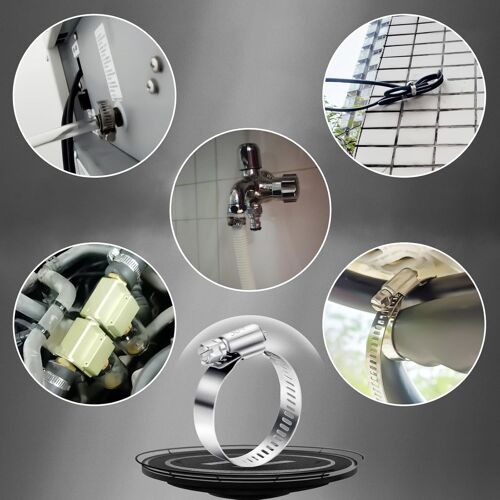 Collier de Serrage Réglables 20 Pièces Métallique Inox 8-51mm pour Gaine Hotte Tuyau D'échappement Ventilateur