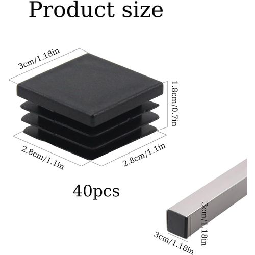 Lot De 40 Bouchon Plastique Pour Tube Carré Noir Bouchons À Lamelles 30x30 Mm Embout Tube Carre Pour Tubes Métalliques Chaises Tables Étagères Armoires Et Plus Encore