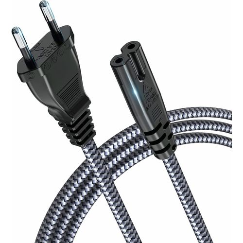 TIANYI-1m Câble d'alimentation 2 pôles, Câble d'alimentation Prise Euro (CEE 7/16 sur C7) Tresse Nylon Câble Universel pour Petits appareils avec VDE pour TV, PS3/PS4/PS5
