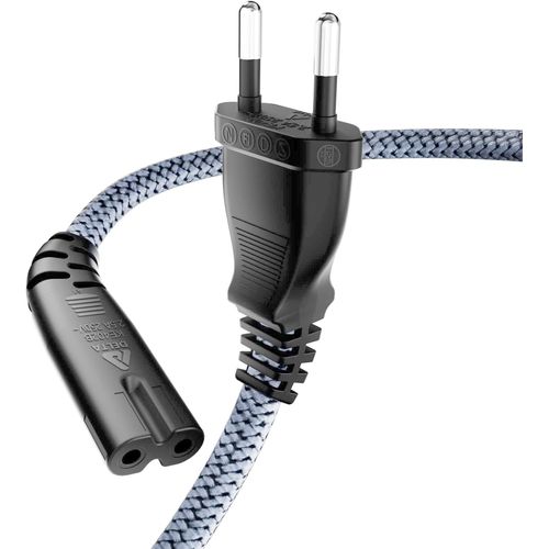 TIANYI-Câble d'alimentation 2 pôles, Câble d'alimentation 0.5m Prise Euro (CEE 7/16 sur C7) Tresse Nylon Câble Universel pour Petits appareils avec VDE pour TV, PS3/PS4/PS5 (0.5M, Noir)