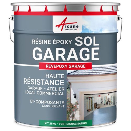 Peinture epoxy garage sol atelier local commercial magasin REVEPOXY GARAGE Vert signalisation - RAL 6024 25 kg (jusqu'à 80 m² en 2 couches)