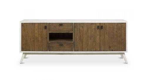 Meuble TV 2 Tiroirs 200x42x72cm - Bois - Blanc