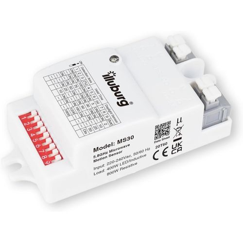 Détecteur de Mouvement 5,8GHz Micro-Ondes HF Radar avec Capteur Jour Nuit Portée 6 m pour LED jusqu'à 400 W