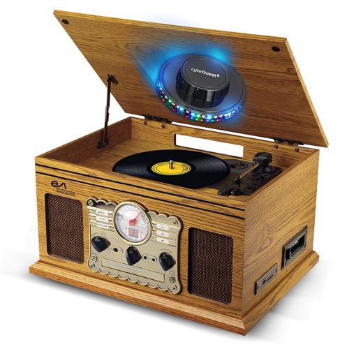 Chaîne Hifi Tourne-Disque Evidence Acoustics EA-PL300-WOOD Vinyle 33/45/78, 60W, FM, CD, Cassette, BT USB REC, rétro Vintage LED