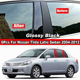 Autocollant Colonne Noir Brillant Pour Nissan Atio Tiida Hatchback 2005 ¿ 2010, 8x, Couverture, Pc, Garniture, Porte, Fenêtre, Center, Bc