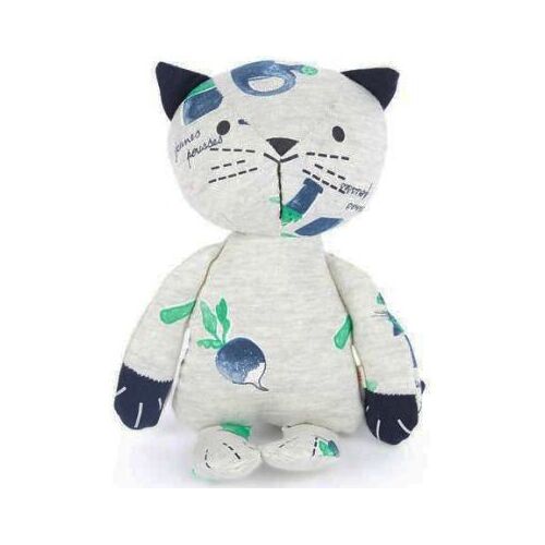 Doudou Catinmini Chat Gris Bleu Marine Jeunes Pousses Peluche Jouet Bebe