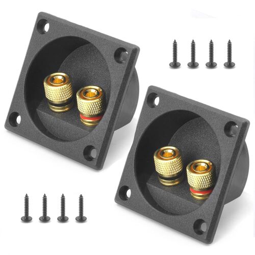 Lot de 2 Borne de Haut-Parleur 2 Voies Stéréo Borne à Ressort carré Connecteur coupelle Acoustique Composants Caisson de Basses Fiches de raccordement Haut-Parleur Panneau arrière