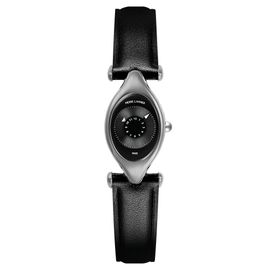 Montre Femme Ovni Argenté Cadran Noir Bracelet Cuir Noir 14 Mm