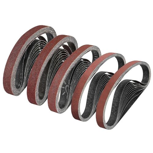 Lot de 5 bandes abrasives 20 x 520 mm, grains 60/80/120/240/400, compatibles avec ponceuses à bande, idéales pour le bois et la peinture (25 pièces)