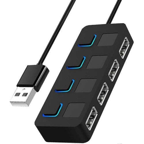 Hub USB 2.0 4 ports avec interrupteurs d'alimentation individuels à LED [chargement non pris en charge] compatible Mac et PC (USB 2.0 noir)